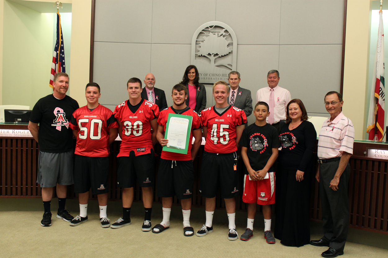 Ayala High School Football Team Members and the City Council are pictured 